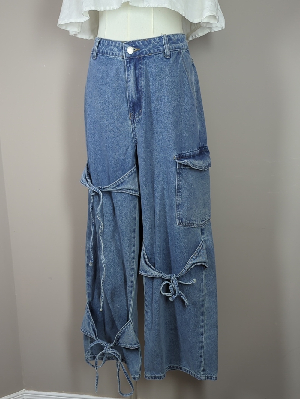 CIDER Baggy Jeans for Women Low Waisted Wide Straight Leg Bow Jeans Denim Pants
